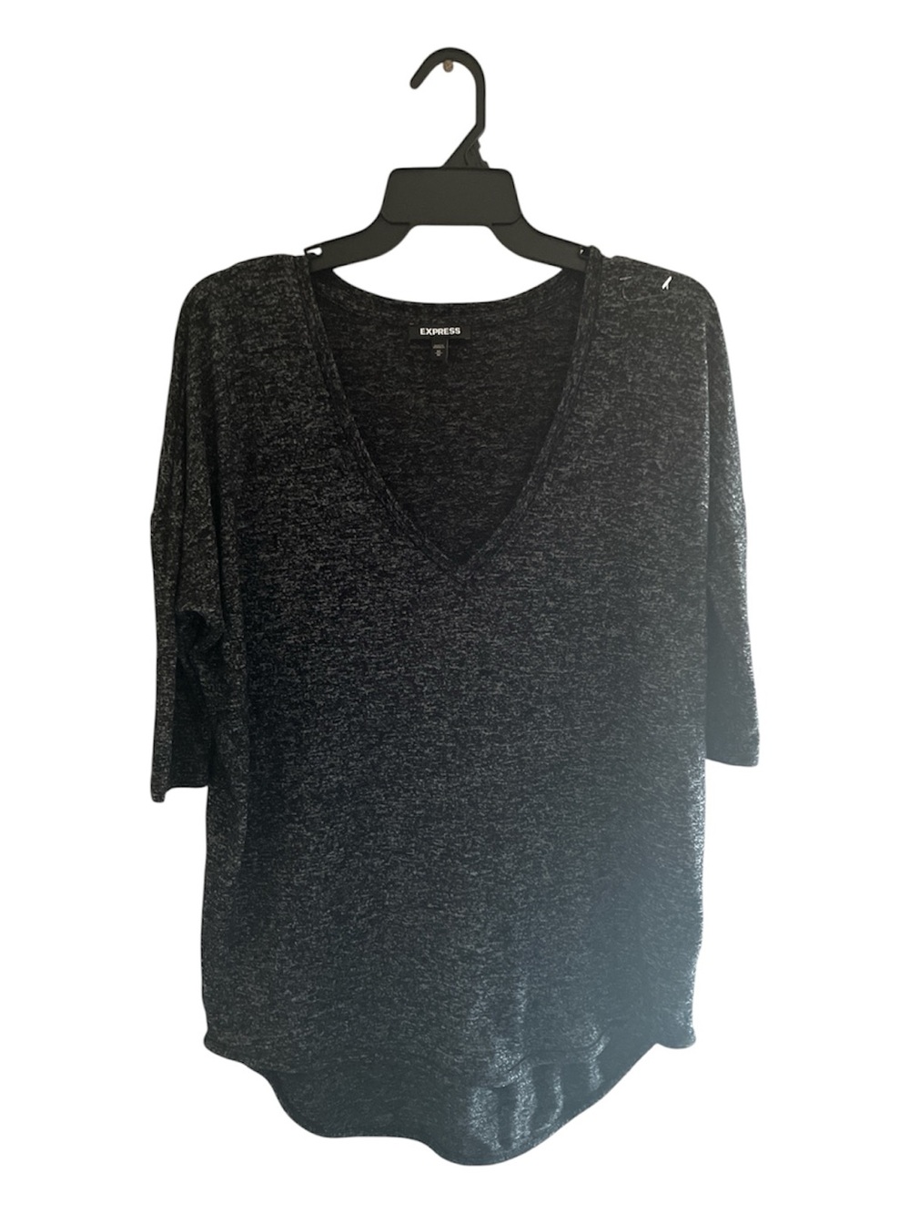 Express Women's Charcoal Heather V-Neck Short Sleeve Top